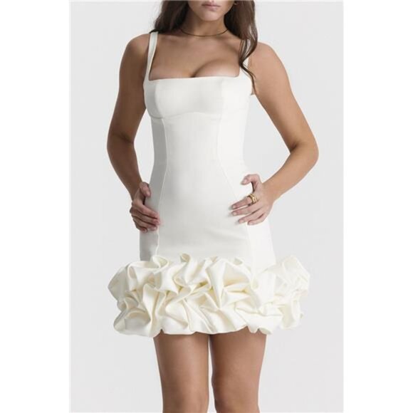 Ruched Square Neck Sleeve Mini Dress - Picture 1 of 13